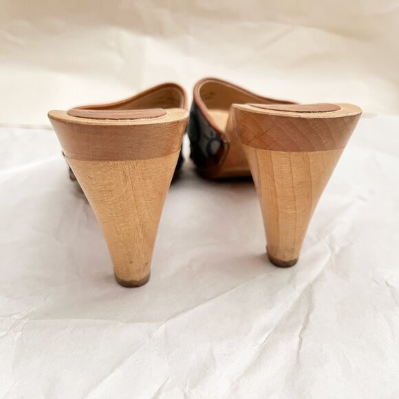 Coach Brenda Logo Wooden Platform Heeled Sandals Sz 7 Blue Made in Italy - Picture 2 of 12